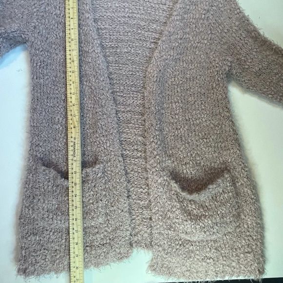 Woven Heart Pink Cozy Cardigan Faux Angora Knit Open Front Pockets Size Large - Picture 8 of 9